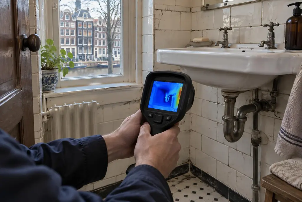 Lekdetectie Schagen – badkamer met oude leidingen achter de tegels