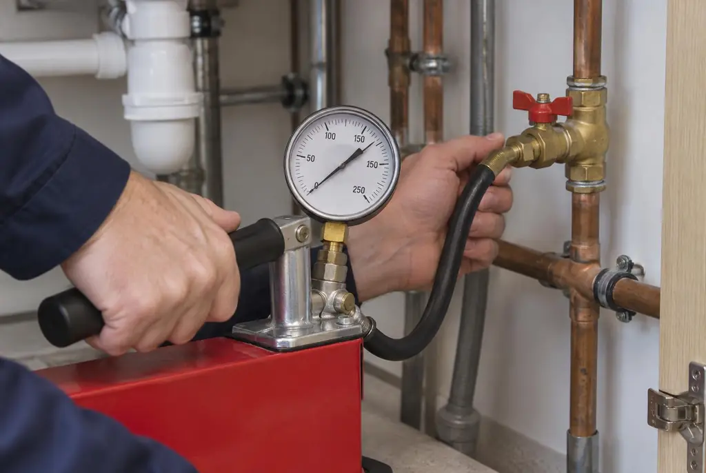 Lekdetectie Schagen – druktest op een waterleiding met een manometer