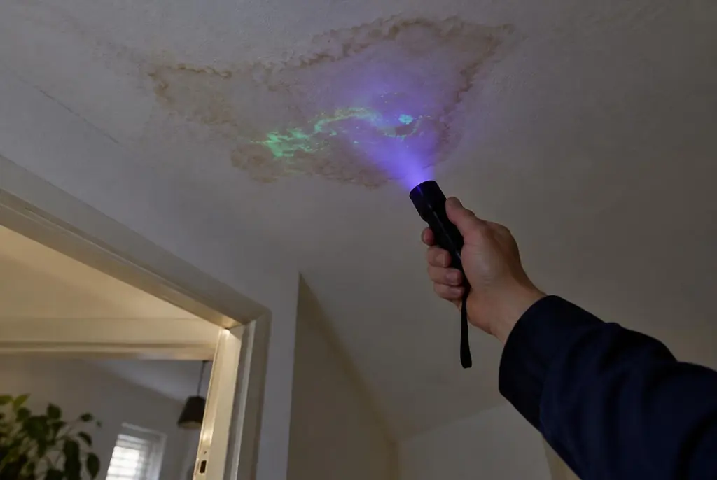 Lekdetectie Schagen – kleurstof controleren op het plafond met uv-licht