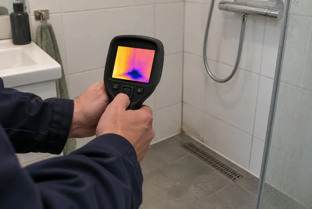 Lekdetectie Schagen – lekdetectiespecialist met warmtebeeldcamera in een badkamer